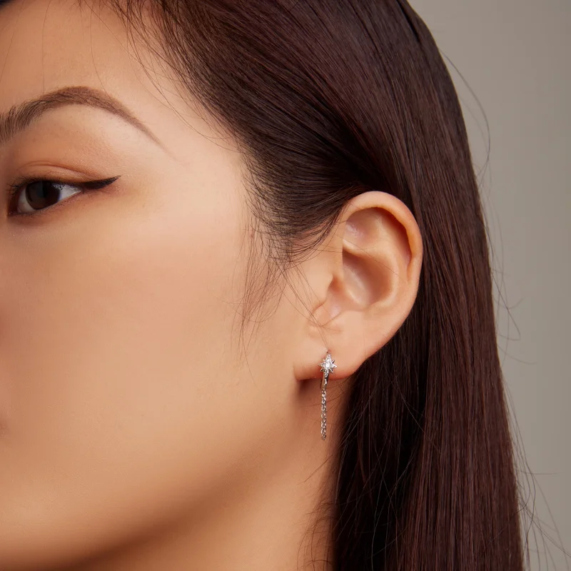 (image for) Pandora Style Mans Star Hoop Earrings - BSE699 - View 6