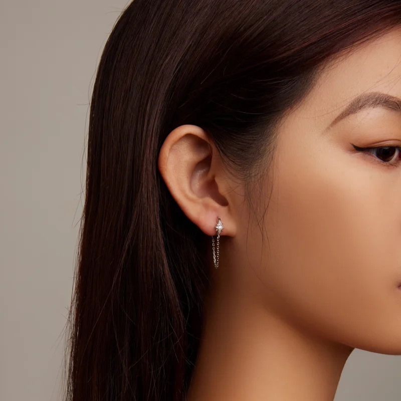 (image for) Pandora Style Mans Star Hoop Earrings - BSE699 - View 7