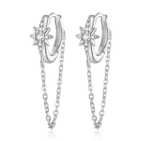 Pandora Style Mans Star Hoop Earrings - BSE699