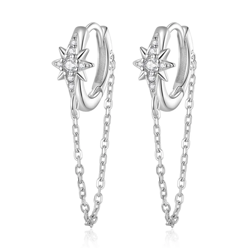 (image for) Pandora Style Mans Star Hoop Earrings - BSE699 - Product Image