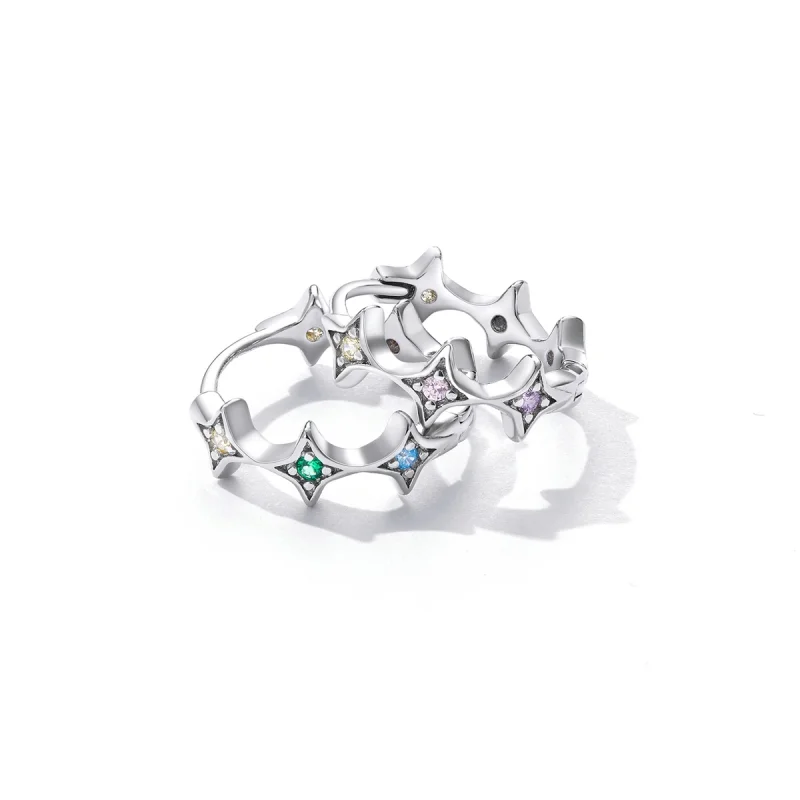 (image for) Pandora Style Mans Star Hoop Earrings - SCE1389 - View 3