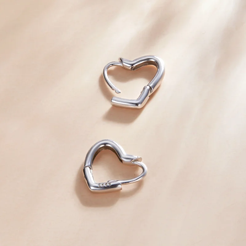 (image for) Pandora Style Metal Heart Hoop Earrings - SCE1174-A - View 3