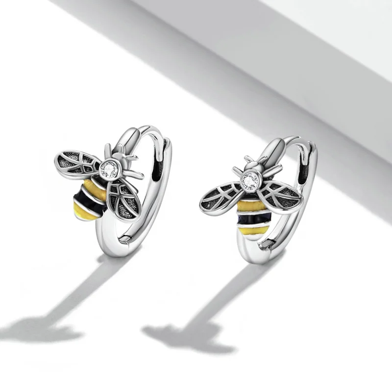 (image for) Pandora Style Mini Bee Hoop Earrings - SCE1337 - View 2