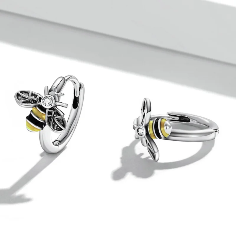 (image for) Pandora Style Mini Bee Hoop Earrings - SCE1337 - View 3