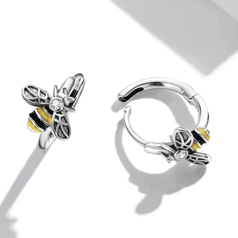 (image for) Pandora Style Mini Bee Hoop Earrings - SCE1337 - View 4