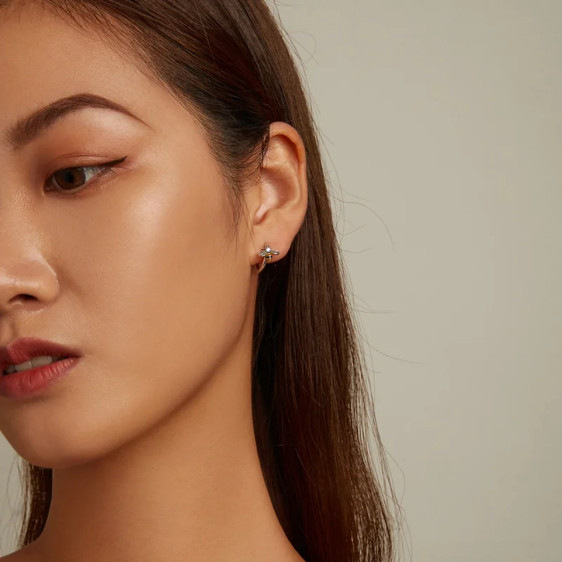 (image for) Pandora Style Mini Bee Hoop Earrings - SCE1337 - View 7