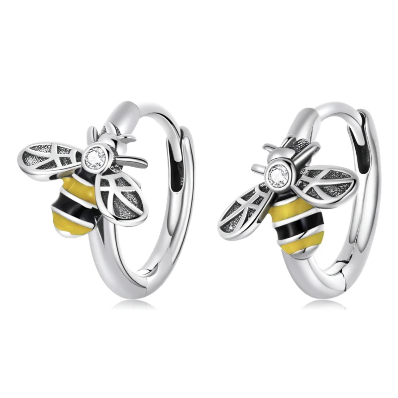 (image for) Pandora Style Mini Bee Hoop Earrings - SCE1337 - Product Image