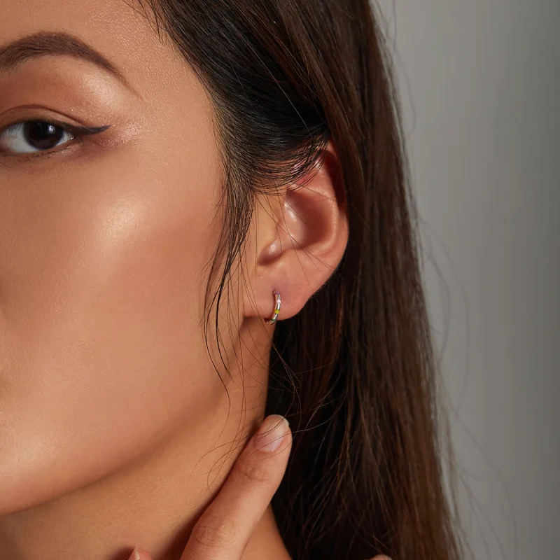 (image for) Pandora Style Mini Ribbon Hoop Earrings - SCE1284 - View 3