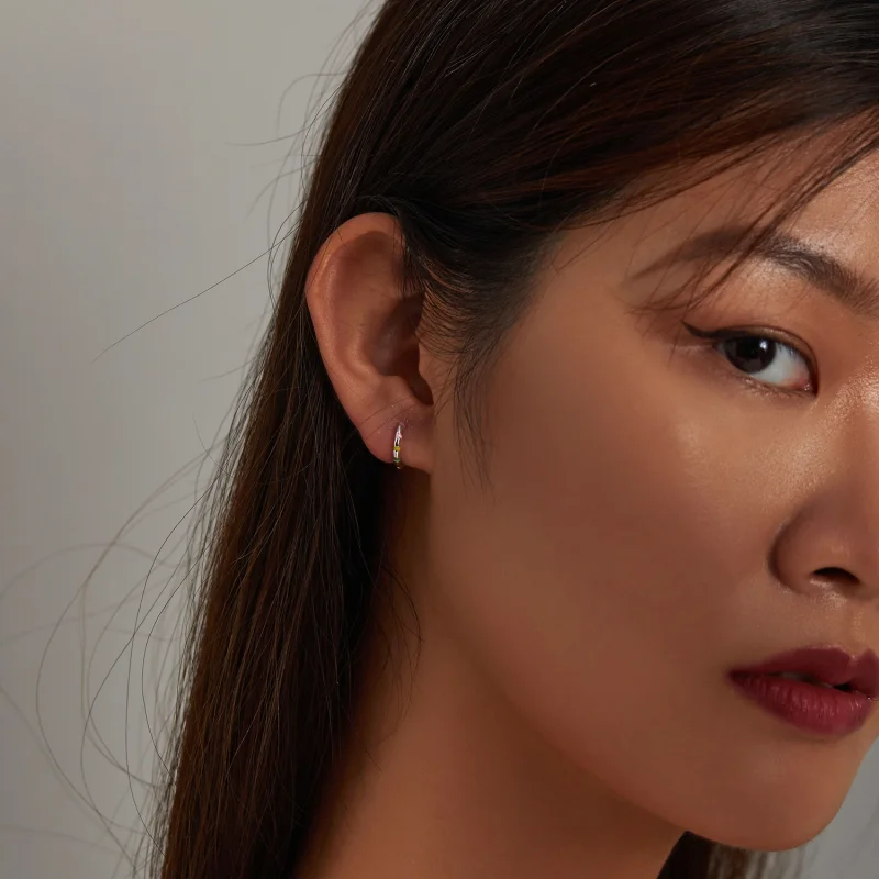 (image for) Pandora Style Mini Ribbon Hoop Earrings - SCE1284 - View 5