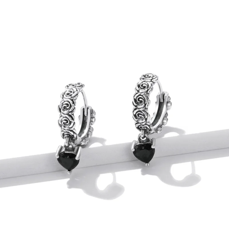 (image for) Pandora Style Night Rose Hoop Earrings - BSE535 - View 3