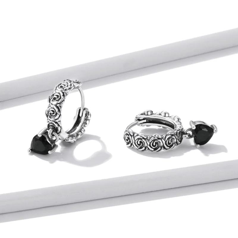 (image for) Pandora Style Night Rose Hoop Earrings - BSE535 - View 4
