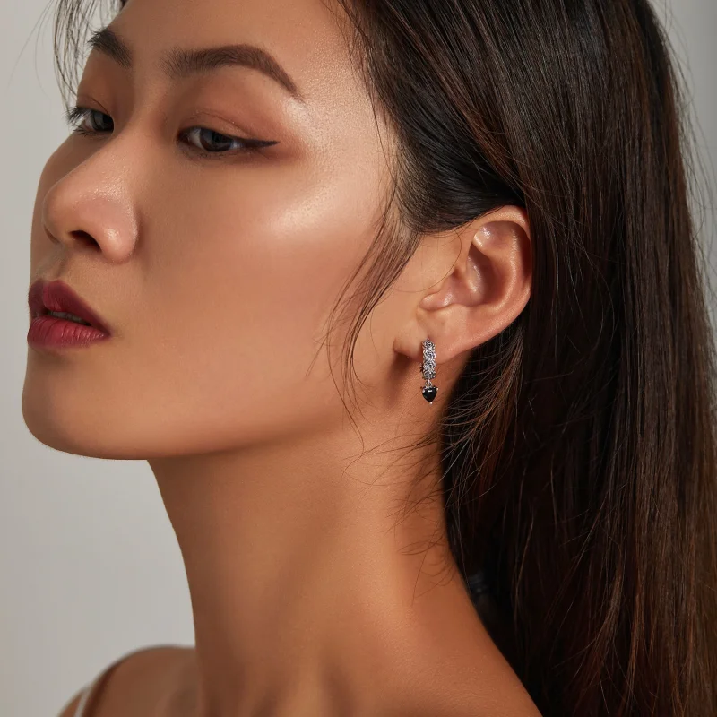 (image for) Pandora Style Night Rose Hoop Earrings - BSE535 - View 8