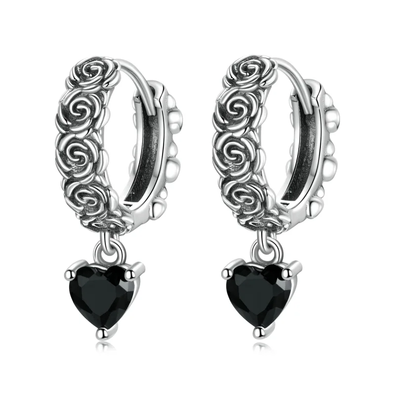 (image for) Pandora Style Night Rose Hoop Earrings - BSE535 - Product Image