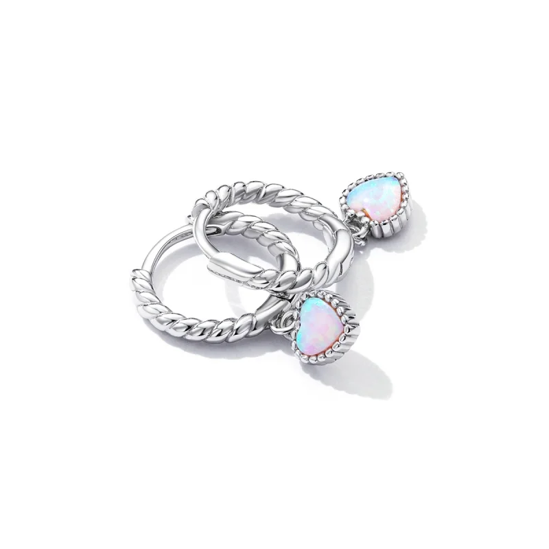 (image for) Pandora Style Opal Love Hoop Earrings - SCE1385 - View 3