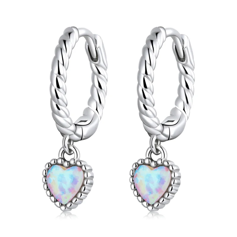 (image for) Pandora Style Opal Love Hoop Earrings - SCE1385 - Product Image
