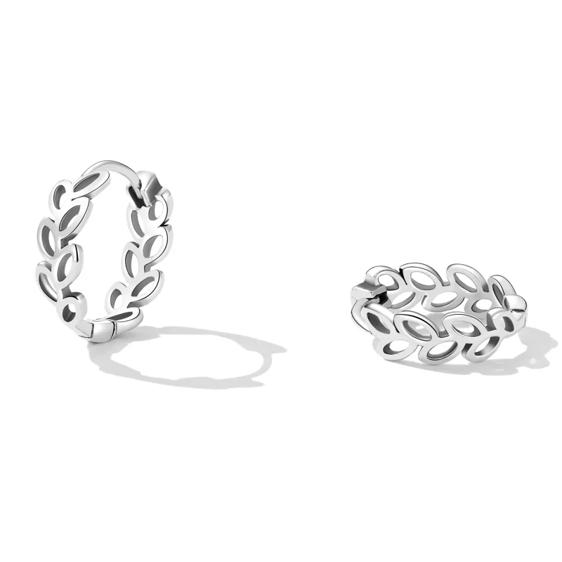 (image for) Pandora Style Openwork Out Leaves Hoop Earrings - SCE1461 - View 2