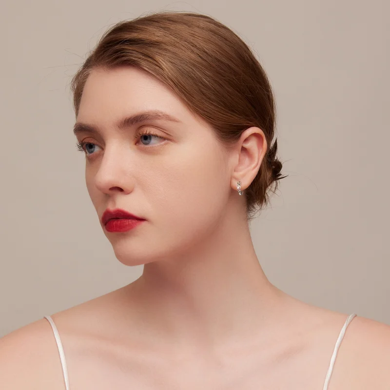 (image for) Pandora Style Openwork Out Leaves Hoop Earrings - SCE1461 - View 5