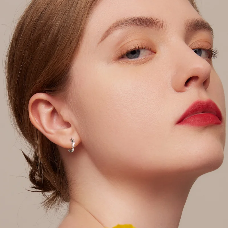 (image for) Pandora Style Openwork Out Leaves Hoop Earrings - SCE1461 - View 6