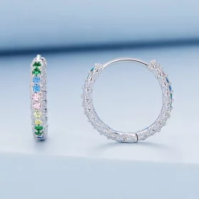 Pandora Style Pattern Color Zirconium Hoop Earrings - BSE683 Pandora Style Pattern Color Zirconium Hoop Earrings - BSE683