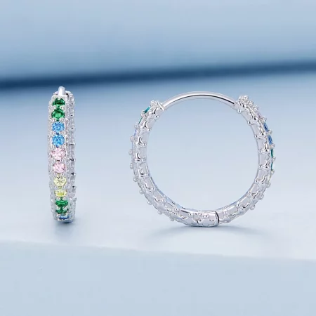 Pandora Style Pattern Color Zirconium Hoop Earrings - BSE683