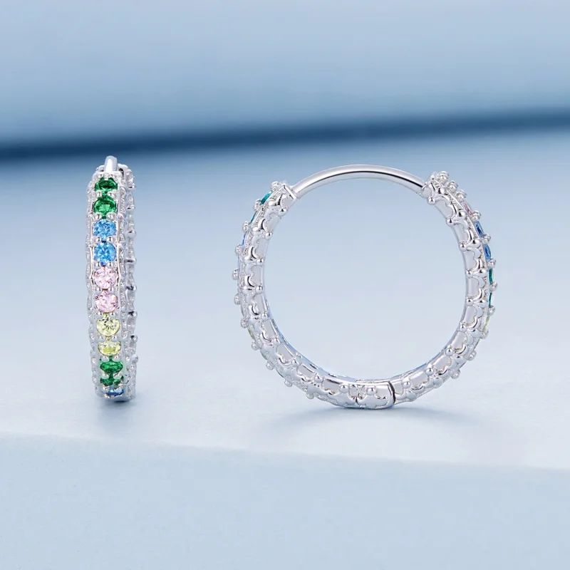 (image for) Pandora Style Pattern Color Zirconium Hoop Earrings - BSE683 - View 2