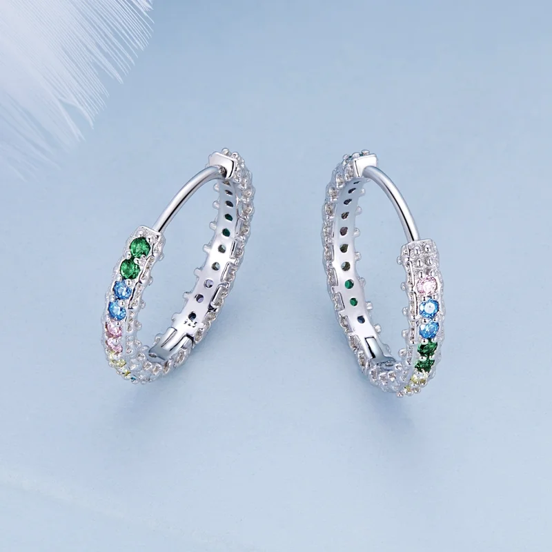 (image for) Pandora Style Pattern Color Zirconium Hoop Earrings - BSE683 - View 3