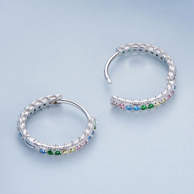 (image for) Pandora Style Pattern Color Zirconium Hoop Earrings - BSE683 - View 4