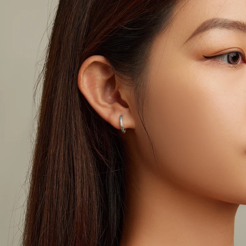 (image for) Pandora Style Pattern Color Zirconium Hoop Earrings - BSE683 - View 7