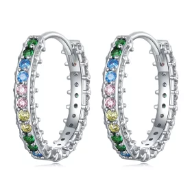 Pandora Style Pattern Color Zirconium Hoop Earrings - BSE683