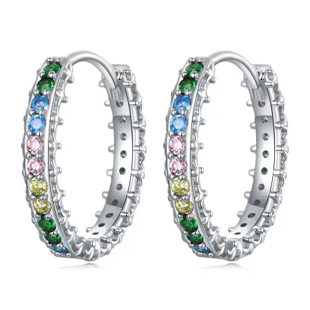Pandora Style Pattern Color Zirconium Hoop Earrings - BSE683