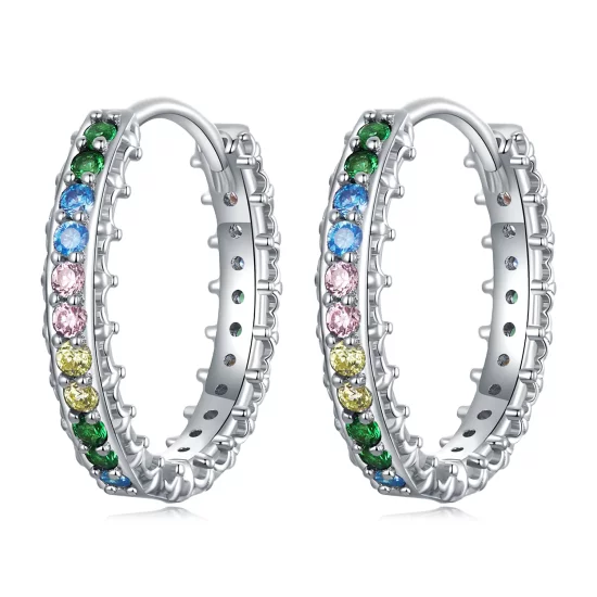 Pandora Style Pattern Color Zirconium Hoop Earrings - BSE683