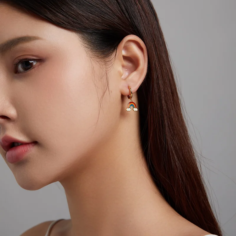 (image for) Pandora Style Pop Rainbow Hoop Earrings - SCE1238 - View 3