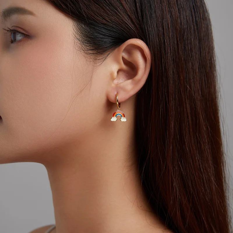 (image for) Pandora Style Pop Rainbow Hoop Earrings - SCE1238 - View 4