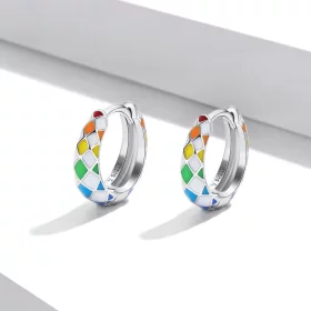 Pandora Style Rainbow Checkerboard Hoop Earrings - SCE1351 Pandora Style Rainbow Checkerboard Hoop Earrings - SCE1351