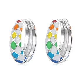 Pandora Style Rainbow Checkerboard Hoop Earrings - SCE1351 Pandora Style Rainbow Checkerboard Hoop Earrings - SCE1351