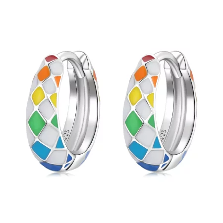 Pandora Style Rainbow Checkerboard Hoop Earrings - SCE1351 Pandora Style Rainbow Checkerboard Hoop Earrings - SCE1351