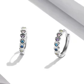 Pandora Style Rainbow Heart Hoop Earrings - SCE1275 Pandora Style Rainbow Heart Hoop Earrings - SCE1275
