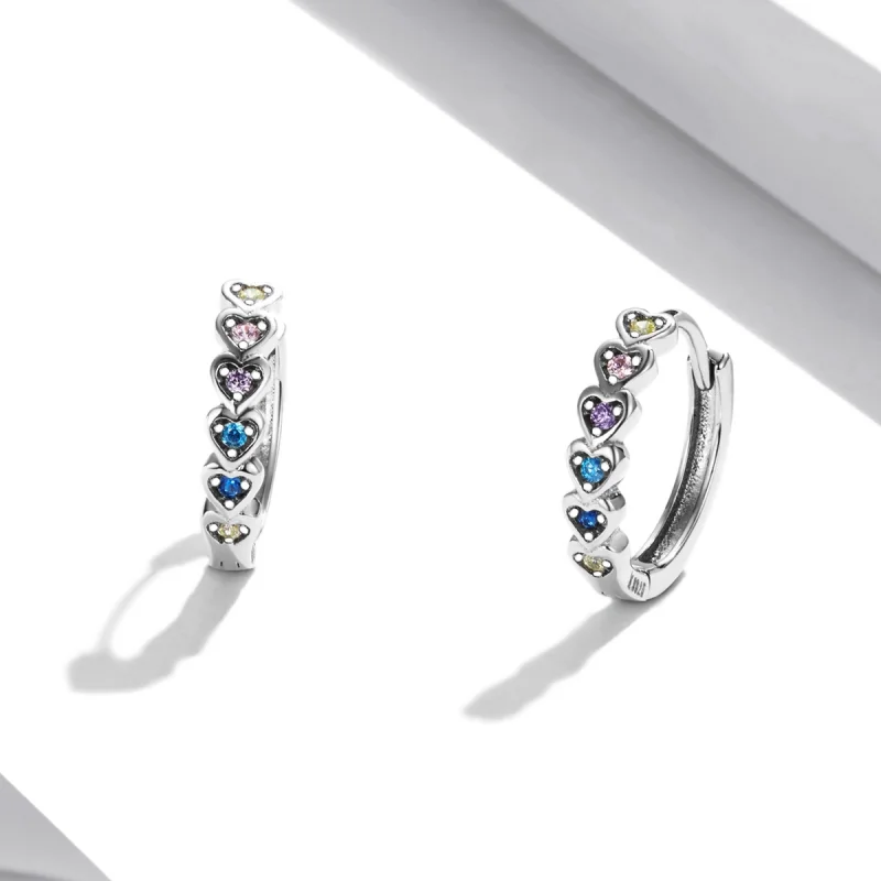 (image for) Pandora Style Rainbow Heart Hoop Earrings - SCE1275 - View 2