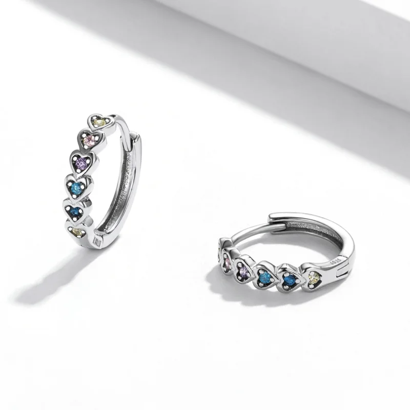 (image for) Pandora Style Rainbow Heart Hoop Earrings - SCE1275 - View 3