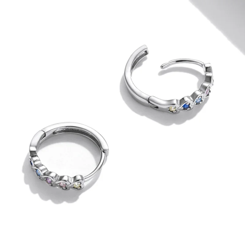 (image for) Pandora Style Rainbow Heart Hoop Earrings - SCE1275 - View 4