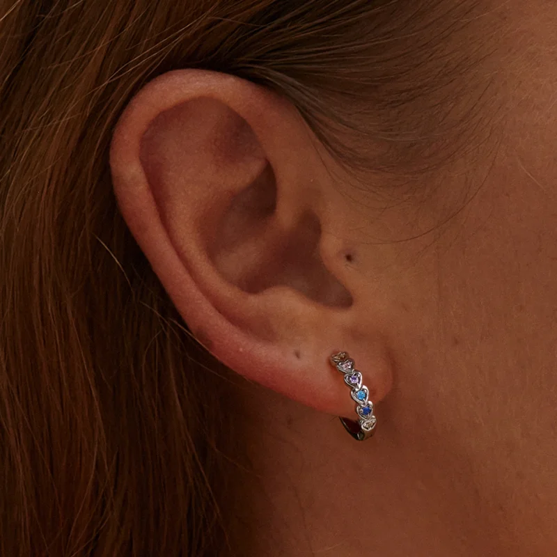 (image for) Pandora Style Rainbow Heart Hoop Earrings - SCE1275 - View 6