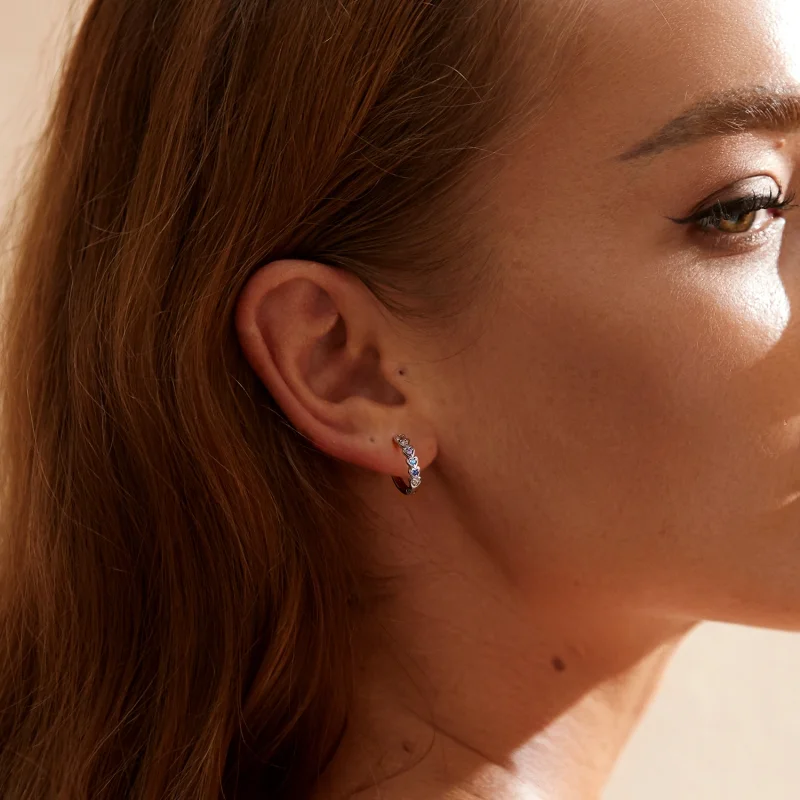 (image for) Pandora Style Rainbow Heart Hoop Earrings - SCE1275 - View 7