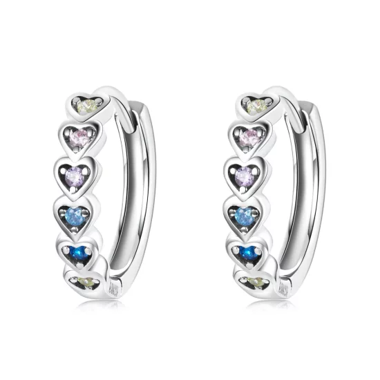 Pandora Style Rainbow Heart Hoop Earrings - SCE1275