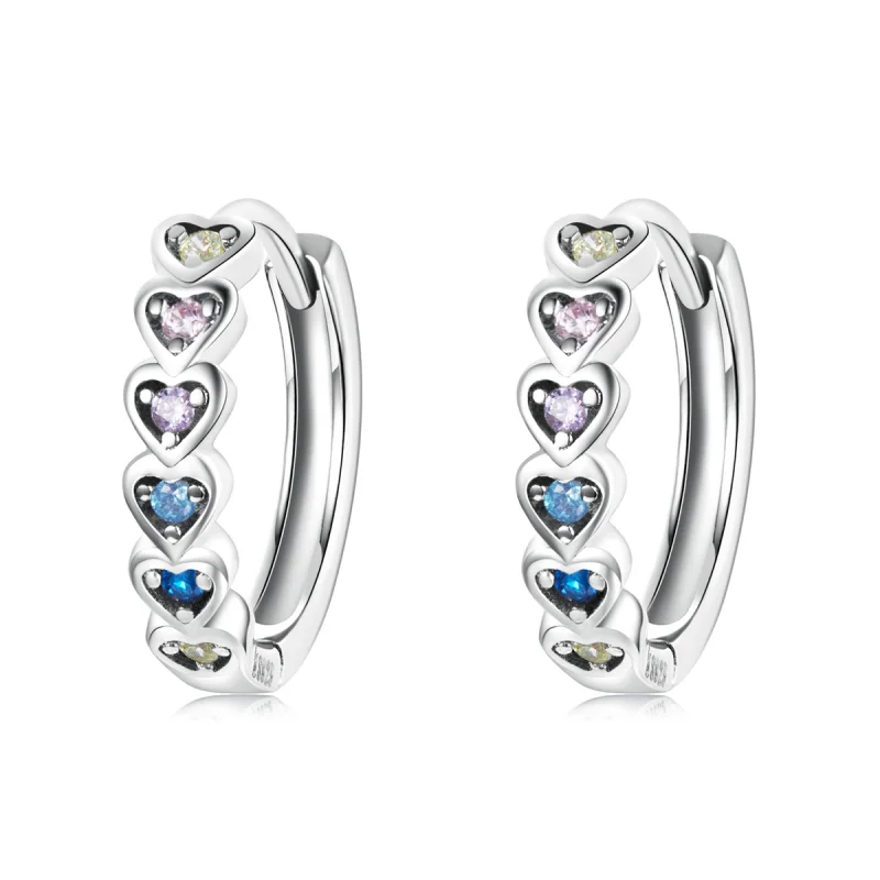 (image for) Pandora Style Rainbow Heart Hoop Earrings - SCE1275 - Product Image