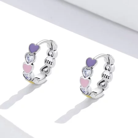 Pandora Style Rainbow Heart Hoop Earrings - SCE1342