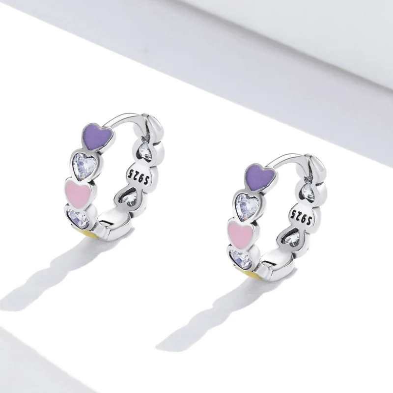 (image for) Pandora Style Rainbow Heart Hoop Earrings - SCE1342 - View 2