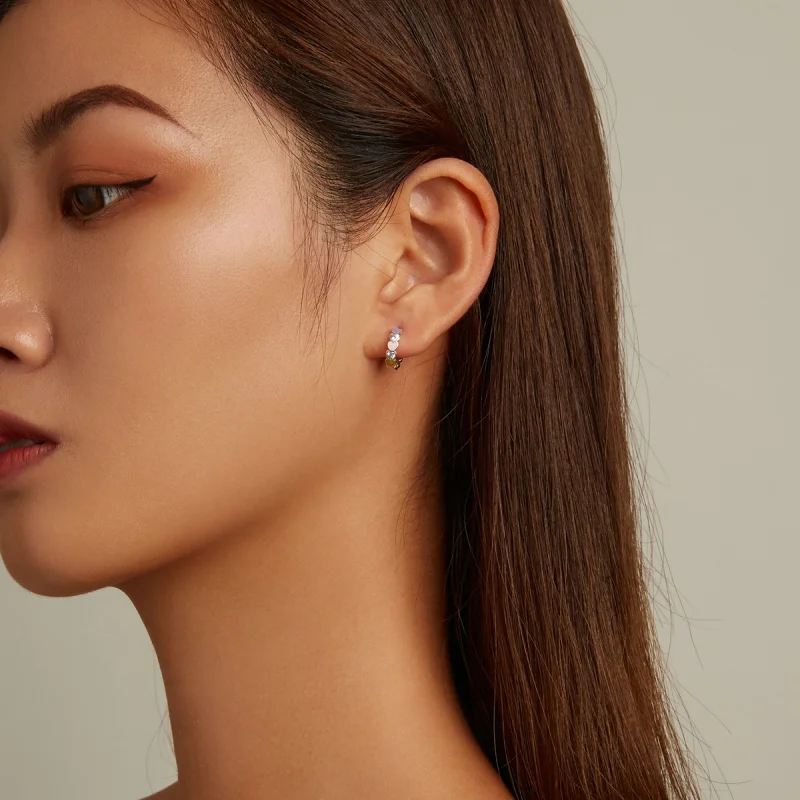 (image for) Pandora Style Rainbow Heart Hoop Earrings - SCE1342 - View 6