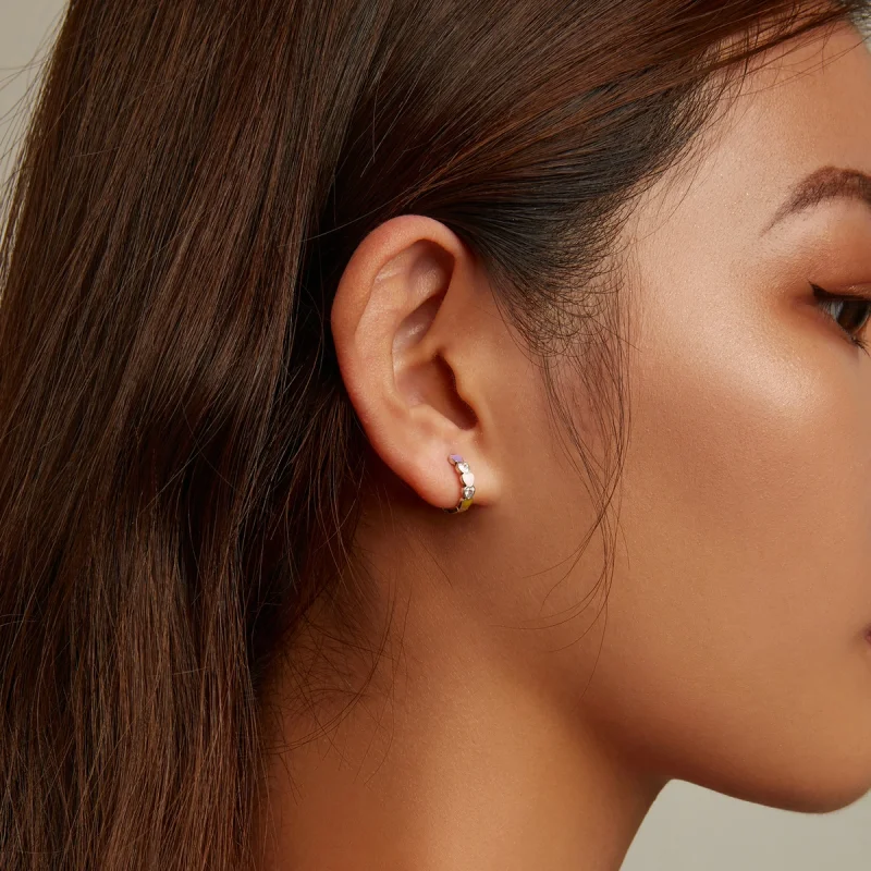 (image for) Pandora Style Rainbow Heart Hoop Earrings - SCE1342 - View 8