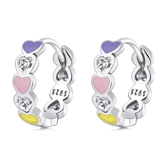 Pandora Style Rainbow Heart Hoop Earrings - SCE1342