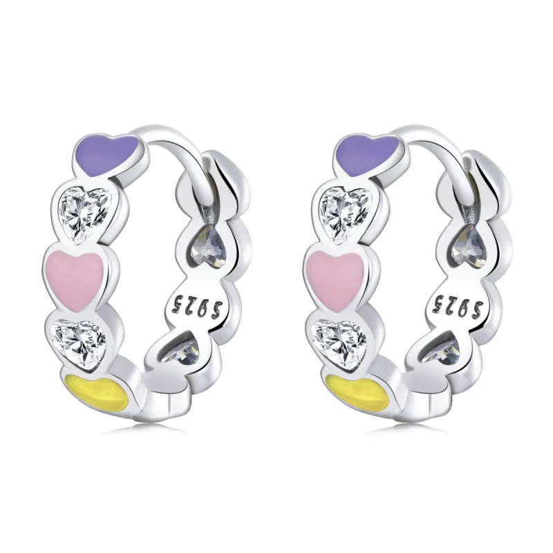 (image for) Pandora Style Rainbow Heart Hoop Earrings - SCE1342 - Product Image